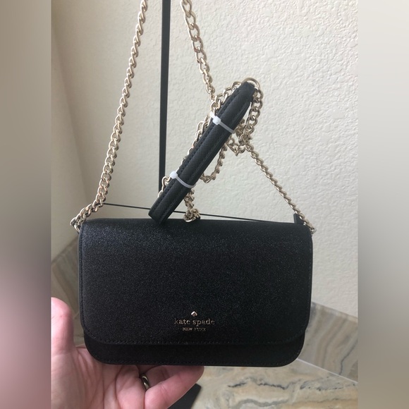 NWT KATE SPADE Shimmer Glitter Fabric Black Crossbody-Clutch K4710 - Picture 2 of 10